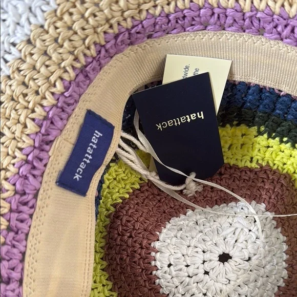 Hatattack Navy Striped Crochet Hat Multicolor Bucket Hat NWT Boho Summer Beach